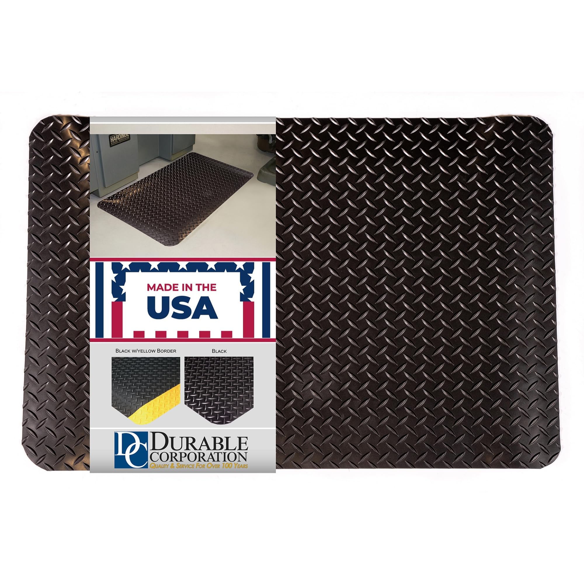 Durable Corporation Heavy Duty Diamond-DEK Industrial Anti-Fatigue Floor Mat, Thick Vinyl Sponge Standing Mat, Non-Slip Comfort Mat for Workshop, Garage & Workstation, Black, 3' x 5', 7/8” Thick