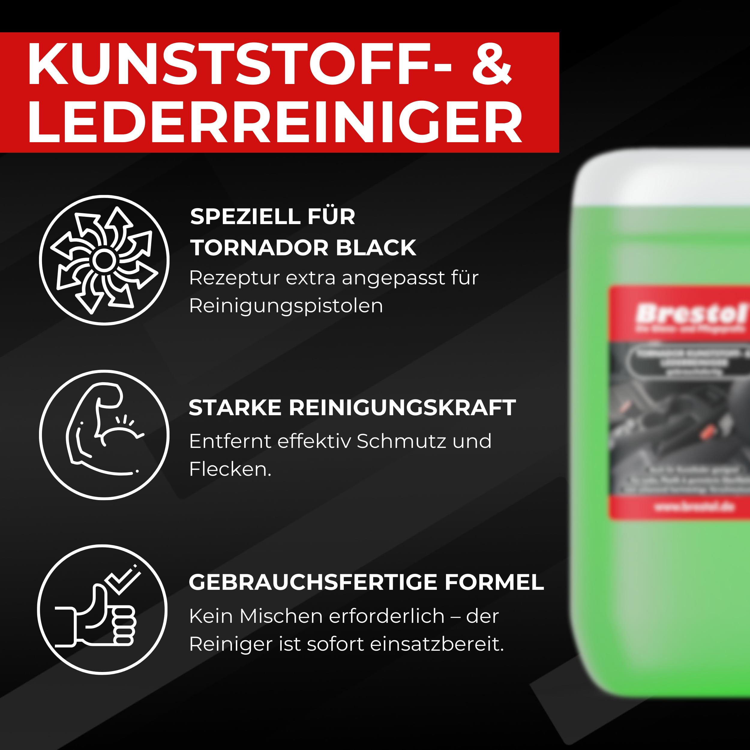 BRESTOL® TORNADOR Black Z-020RS mit Feder Impuls-Technik Aktuelles Modell Set 5 Liter Kunststoffreiniger Lederreiniger + 2X Mikrofasertuch blau