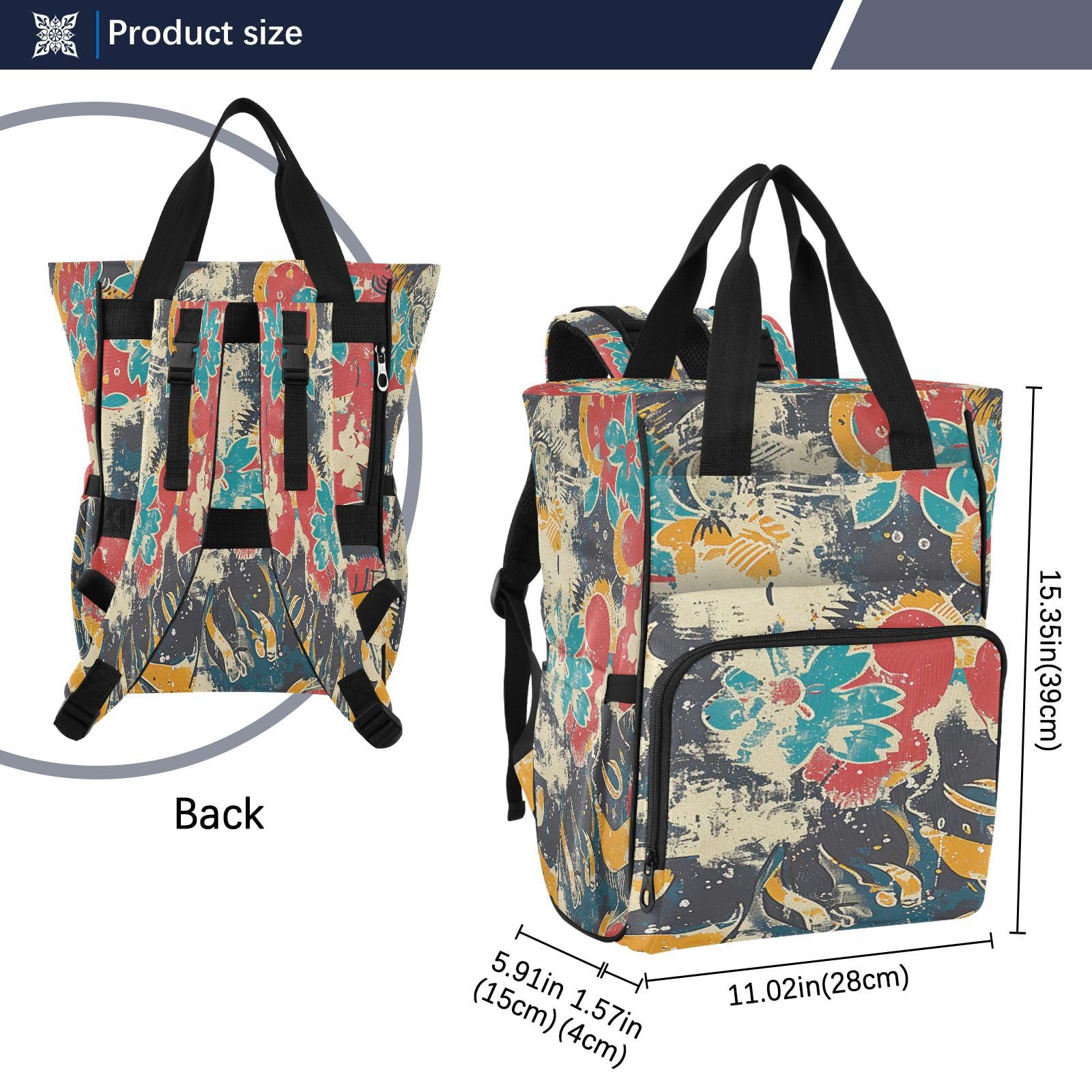 Abstracto Amarillo Azul Rojo Flor Bolsa de Pañales Mochila de Viaje Gran Capacidad Bolsas para Mamá Papá Mujeres Niñas