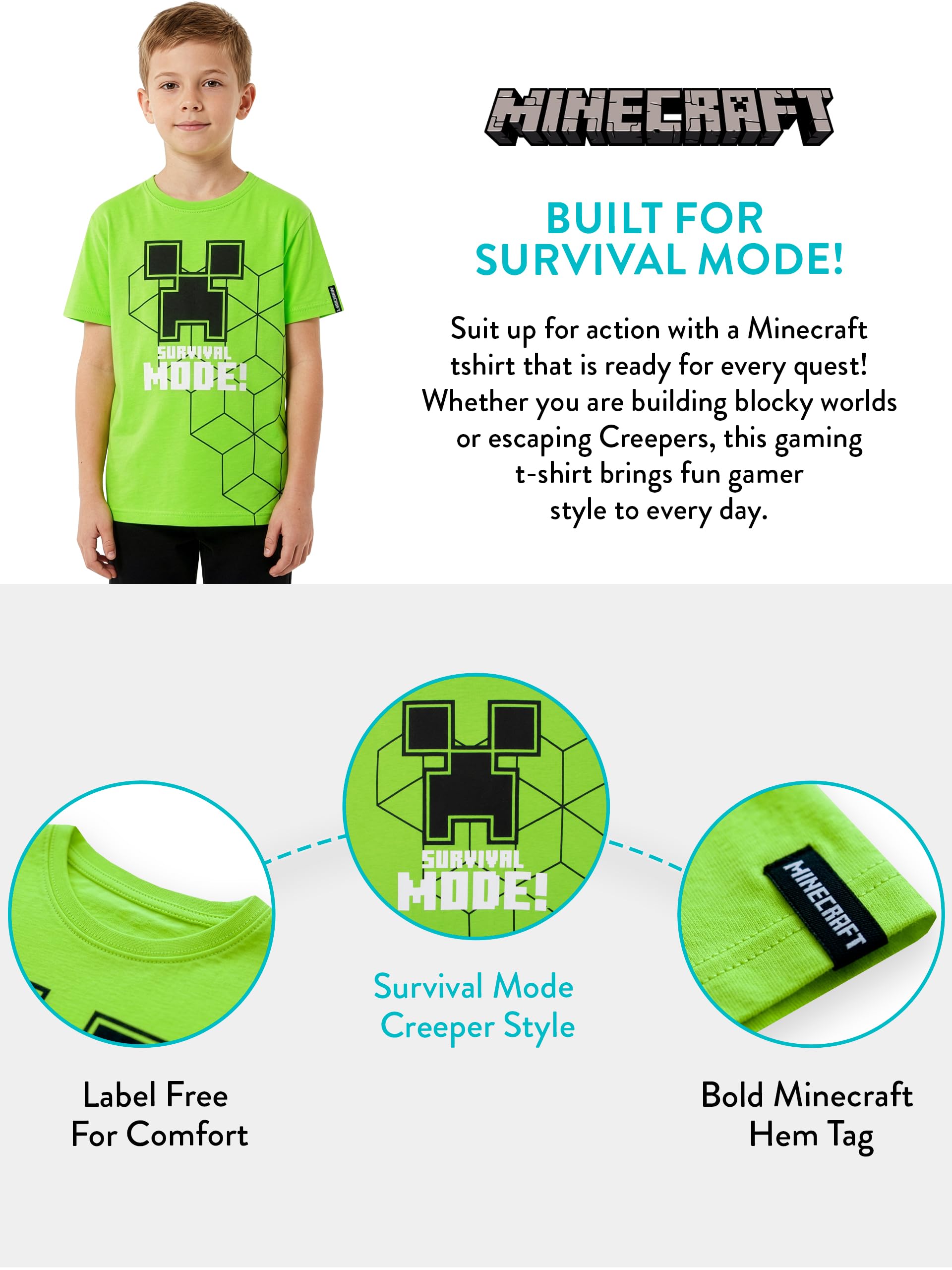Minecraft Koszulka, Dla Chłopców Creepers Koszulka, Dla Dzieci Gamingowa Odzież