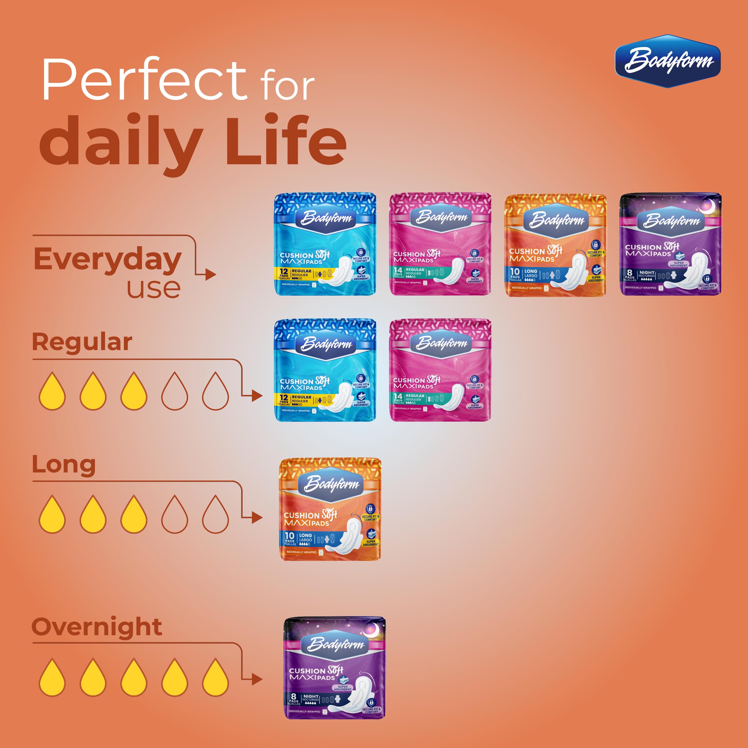 Bodyform Maxi - Value Sanitary Napkins, Cushion Soft Always Comfortable and Ultra-Absorbent (Long, 30 Count