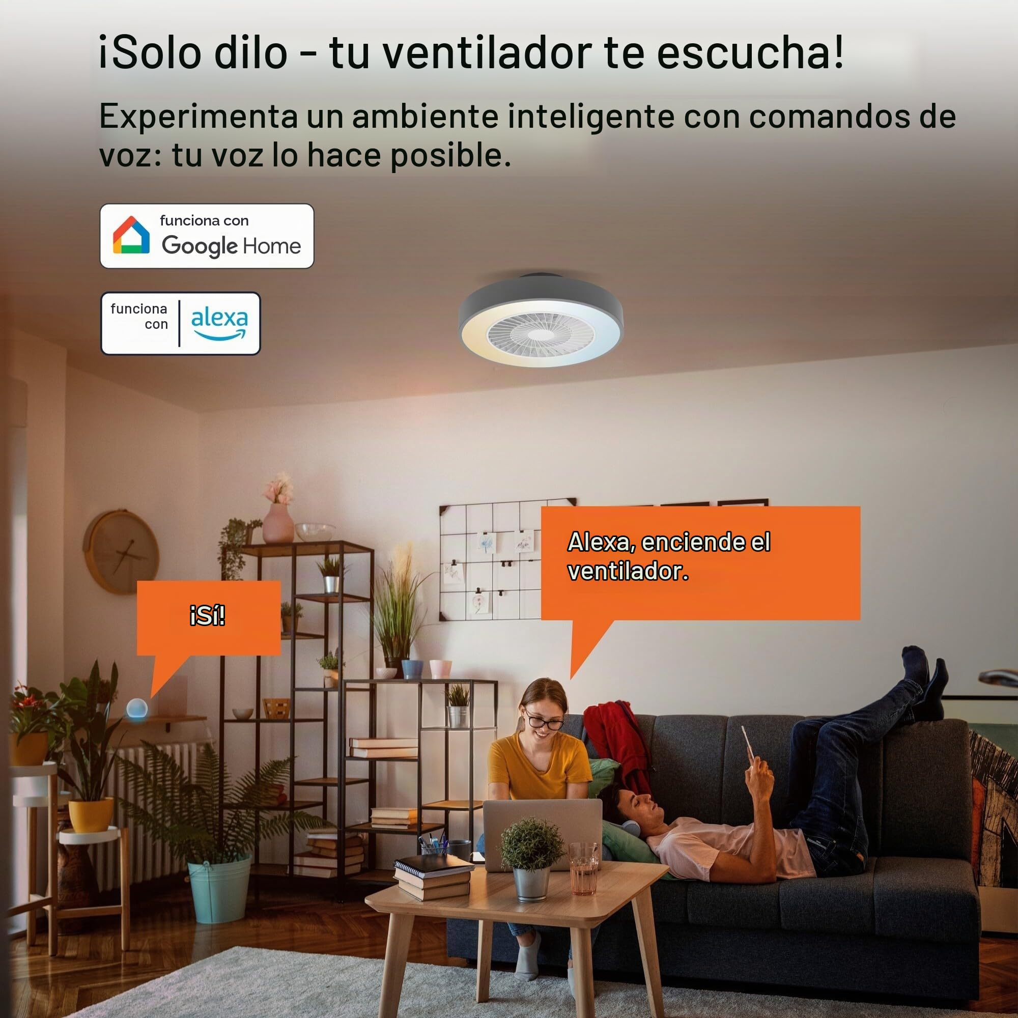 OSRAM Ventilador SMART+ WiFi con lámpara LED gris | SMART+ Wifi Ceiling Fan LED, Ceiling Fans with Lighting, Gris, 30000 h, Paquete de 1