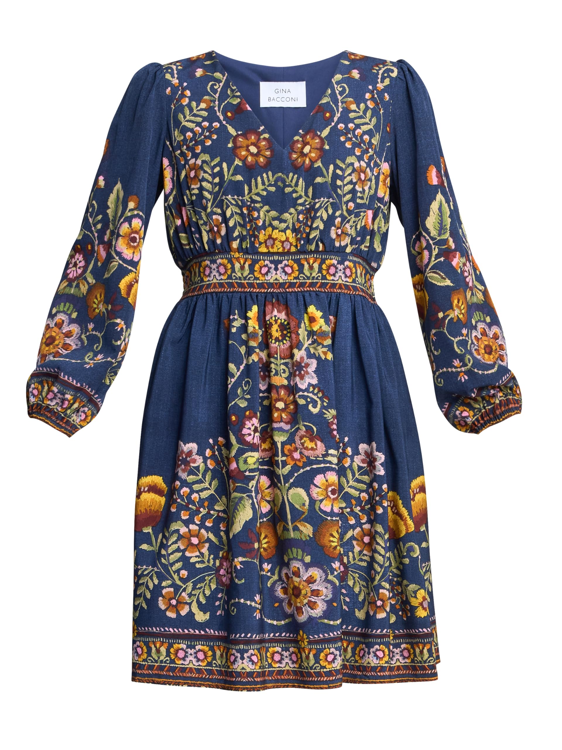 Gina Bacconi Womens Embroidered Cocktail Dress, Blue/Pink, XL UK