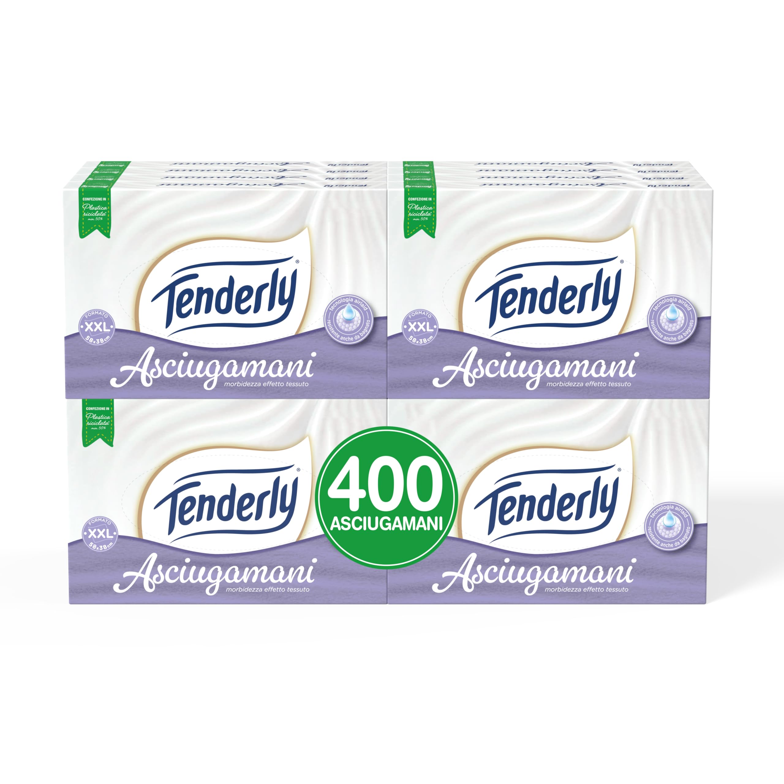 Tenderly Asciugamani Monouso, 16 Confezioni da 25 Candidi Asciugamani Monouso Realizzati in Pura Cellulosa, Super Assorbenti e Delicati sulla Pelle, Made in Italy, Dermatologicamente Testato