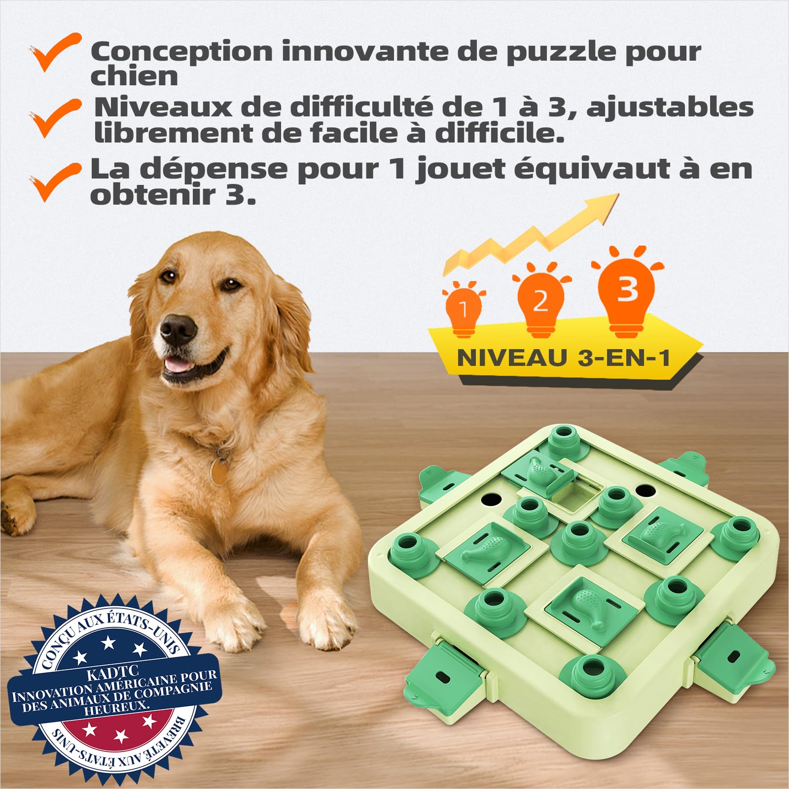 KADTC Jouet interactif pour Chien, Jeu de réflexion Stimulant l'intelligence, Distributeur de friandises Contre l'ennui pour Chiots et Chiens de Petite, Moyenne et Grande Taille