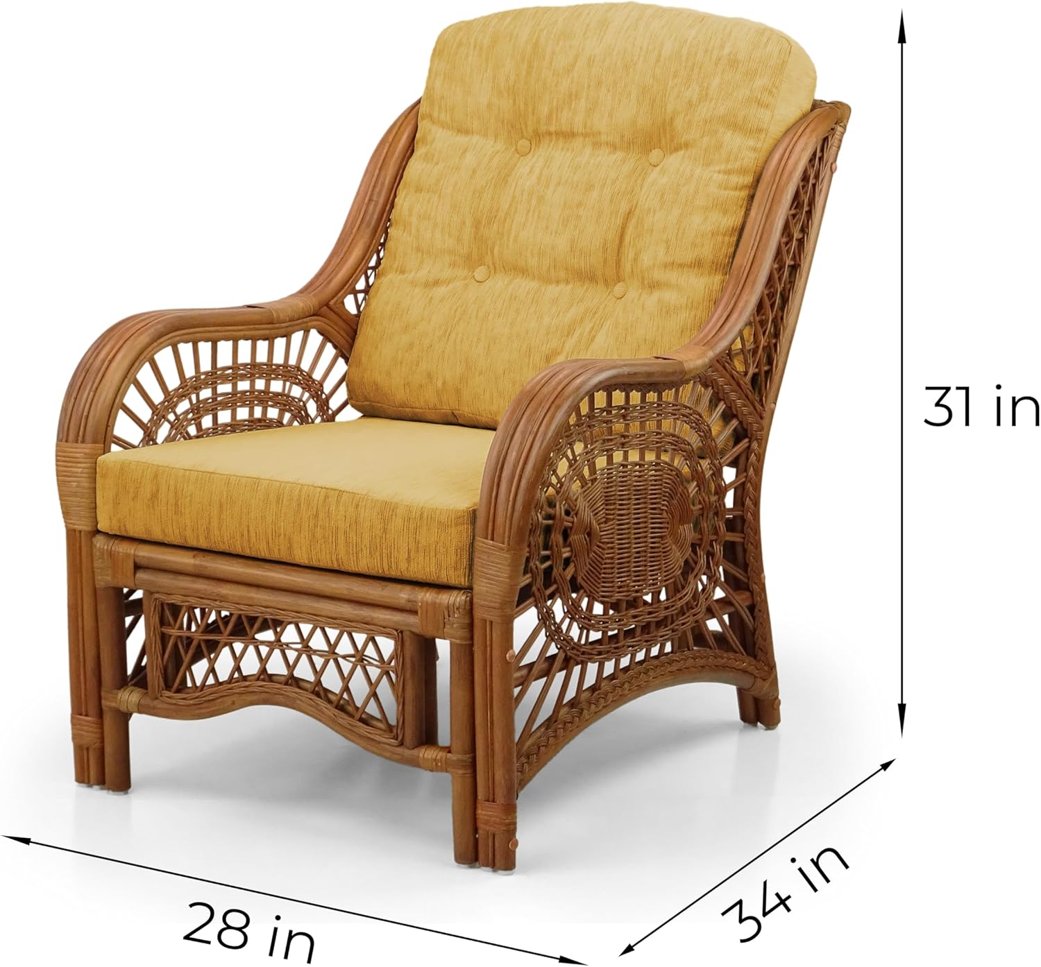 Malibu Lounge Set of 2 Natural ECO Rattan Wicker Chairs, Loveseat with Light Brown Cushion and Coffee Table w/Glass Handmade, Cognac