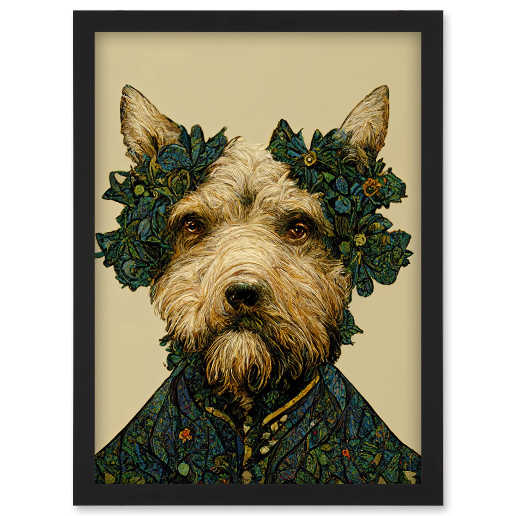 Doppelganger33 LTD Cute Fun Westie Dog Vintage William Morris Style Artwork Framed Wall Art Print A4