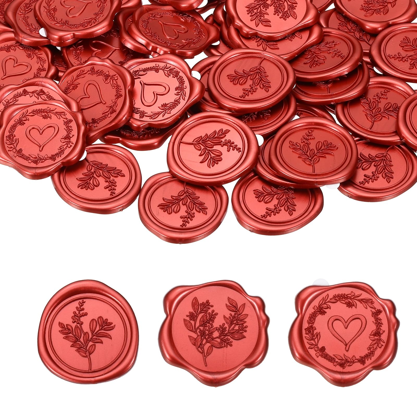 PATIKIL 60Pcs 3 Styles Wax Seal Stickers, Garland Embossed Self Adhesive Backed Envelopes Seal Sticker Accessories for Wedding Invitation Letter Birthday Party Gift, Gold Red
