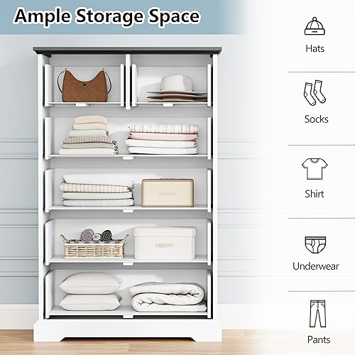 Miniatura 4 de Cómoda de 6 cajones para dormitorio, cofre de cajones de madera de 43" de alto, cómoda rústica de granja con cajones grandes y asas de metal