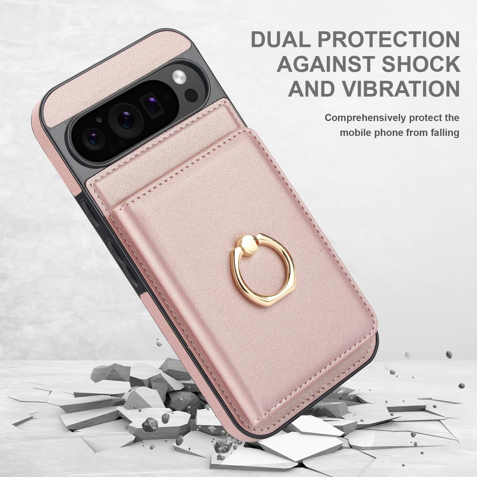 Custodia in pelle per Google Pixel 9 Pro XL, custodia a portafoglio con slot per carte di credito elastica con supporto ad anello magnetico, antiurto, nera