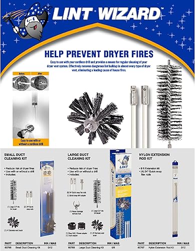 Miniatura 3 de Eastman Lint Wizard - Kit de limpieza de ventilación para secadora de conductos pequeños, varillas flexibles de 2 pies, cepillo de barrena de 4