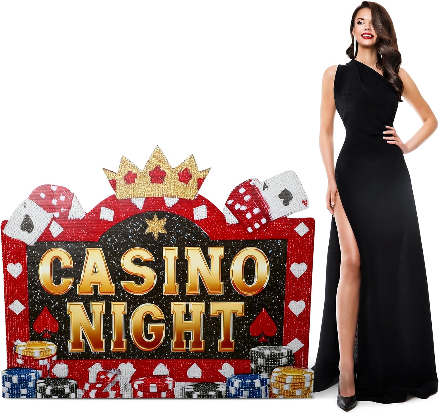 Geelin 1 Pcs 5 ft Casino Night Vegas Party Game Theme Party Decoration Casinos Nights Cardboard Stand-up Cutout Freestanding Casino Photo Prop for Poker Night Parties Decoration