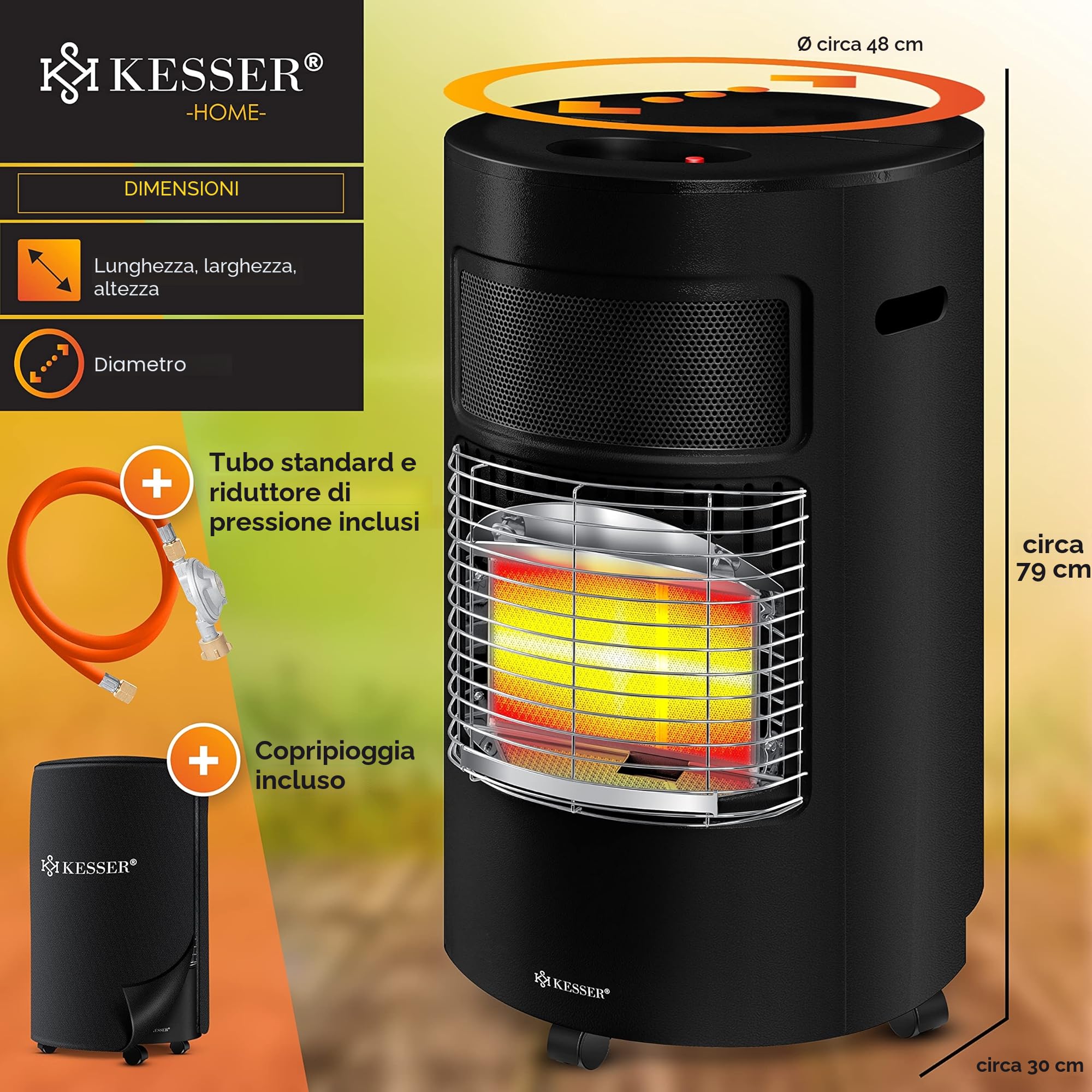 KESSER® Riscaldatore a gas 4200 Watt stufa a infrarossi in ceramica per bombole butano propano