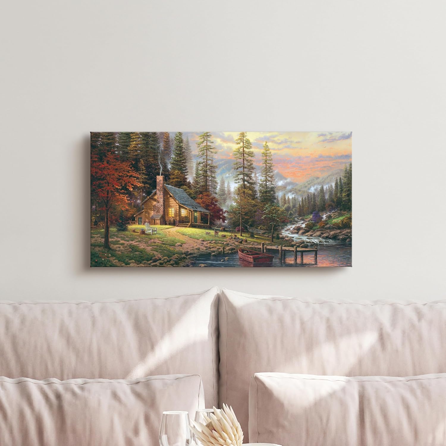 Thomas Kinkade A Peaceful Retreat 16" x 31" Gallery Wrapped Canvas Art | Frameless Room Wall Art | Certificate of Authenticity Included