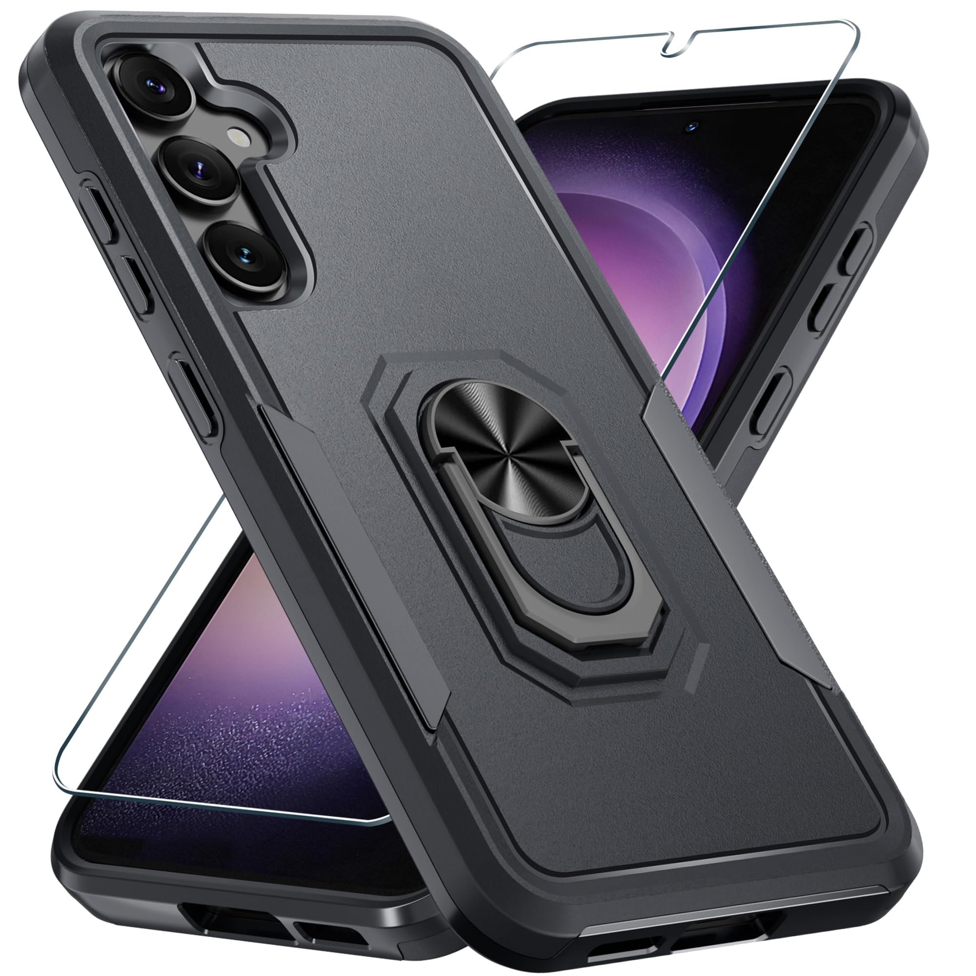 Janmitta Compatible with Samsung Galaxy S24 FE Case with Screen Protector Tempered Glass,Heavy Duty Shockproof Full Body Phone Cover Built in Metal