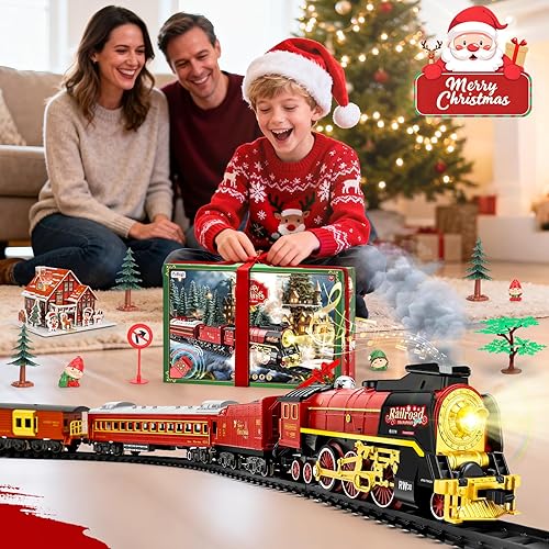 Miniatura 9 de Slot Car Race Track Set para niños de 6 a 12 años de edad, pista enchufable a batería o eléctrica, juego de tren eléctrico con humo, luces y sonido,
