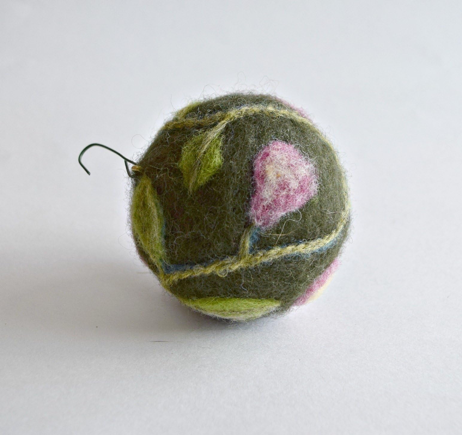 Handmade Needle Felted Pear Motif Ball Christmas Ornament