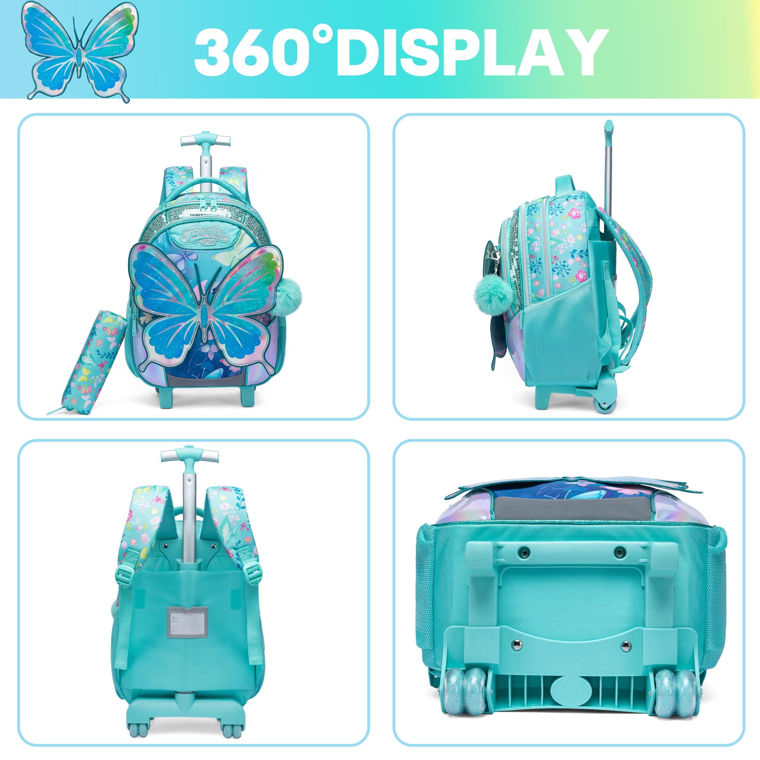Meetbelify Kids Rolling Backpack with Wheels for Girls Boys Rolling Backpacks with Lunch Box for Elementary Students