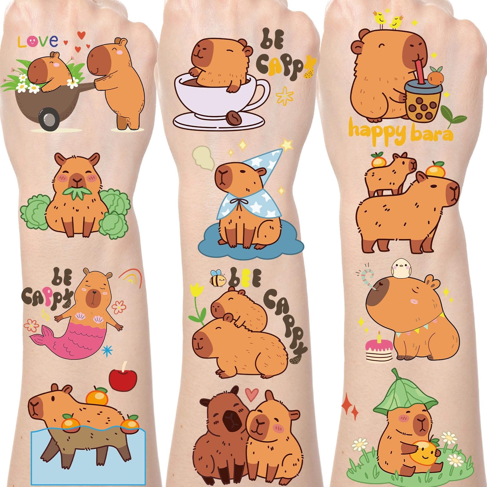 Yoyuspy Cute Capybara Temporary Tattoos - 200+ Capybara Birthday Party Decorations Favors Supplies Funny Animals Tattoos Stickers Capy Themed Party
