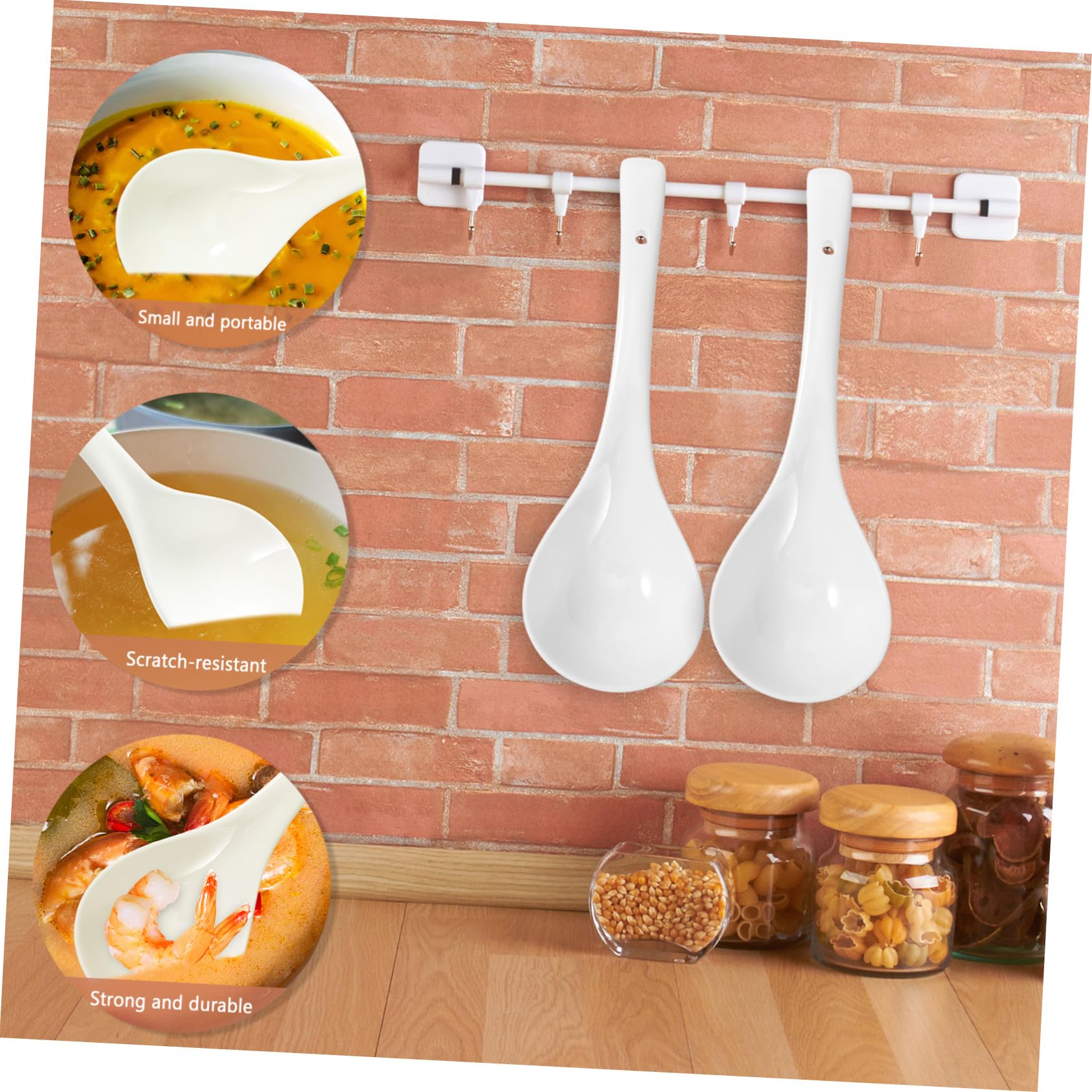 Toyvian Cuillères à Soupe Manche Long et Épais Lot de 2 en Céramique Blanche Résistantes aux Rayures, pour Restaurants et Hôtels