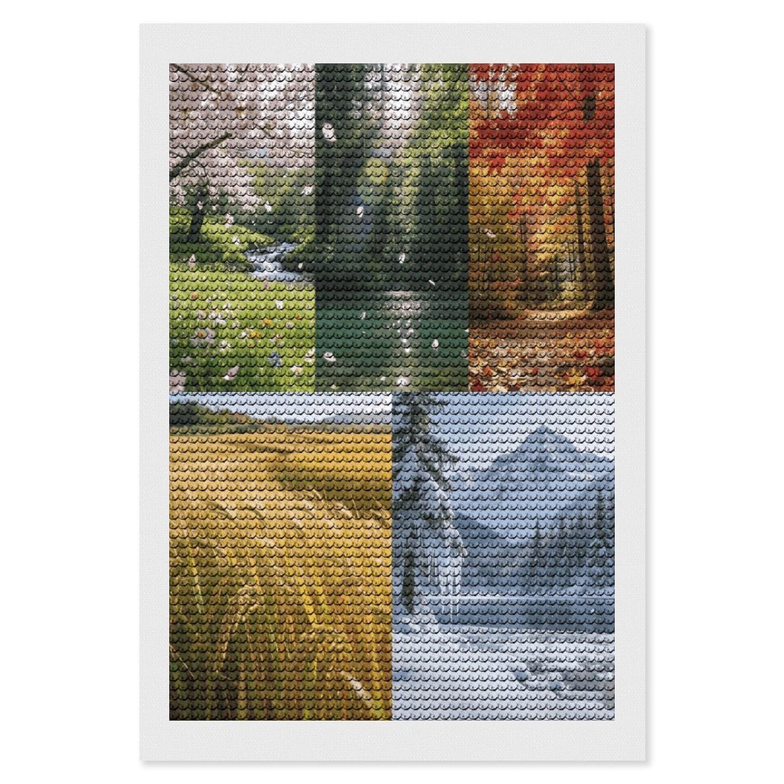 FekiLoot Scenery of The Four Seasons Paint by Numbers Kit for Adults Beginner DIY Diamond Dots Paintings Round Full Drill Diamond Art Kits Picture Diamond Art Painting Kits for Home Decor 8"x12"