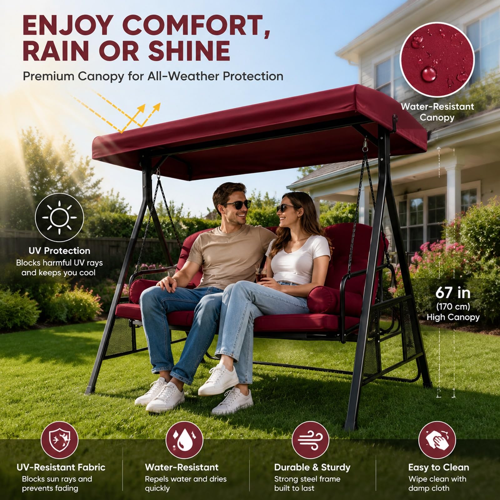 Copridondolo tetto sostitutivo per dondolo esterno da patio | Tessuto Poliestere 600D 250g/m², Adatto Giardino Terrazzo Piscina(Green,62.2*46.5*7.5*5.9in)