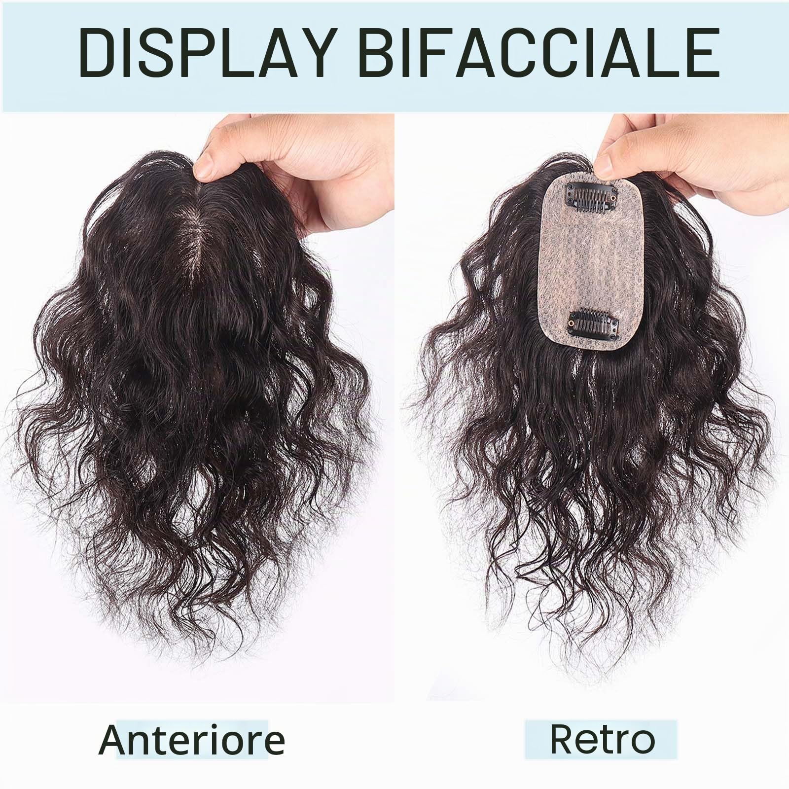 Capelli veri, 30 cm, base in seta ondulata, per donne con capelli diradanti, extension a clip con cuoio capelluto realistico, 7 x 10 cm, piccola copertura superficiale, marrone scuro
