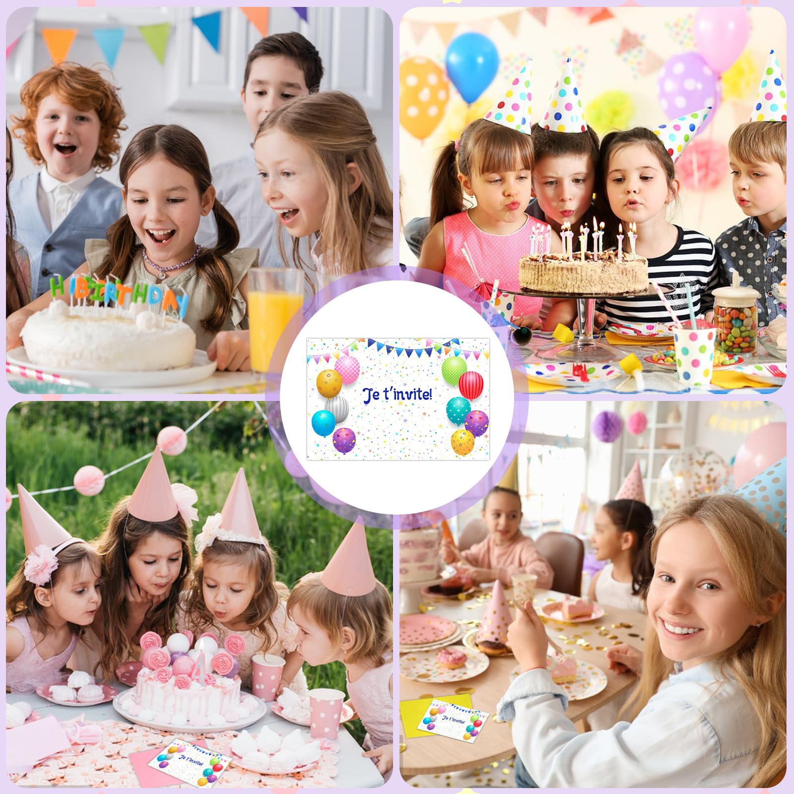 Scettar 12 Cartes Invitation Anniversaire Fille Ballons colorés thème, avec 12 Couleur Enveloppes anniversaire Enfant, Pour Invitations de fête,Anniversaire