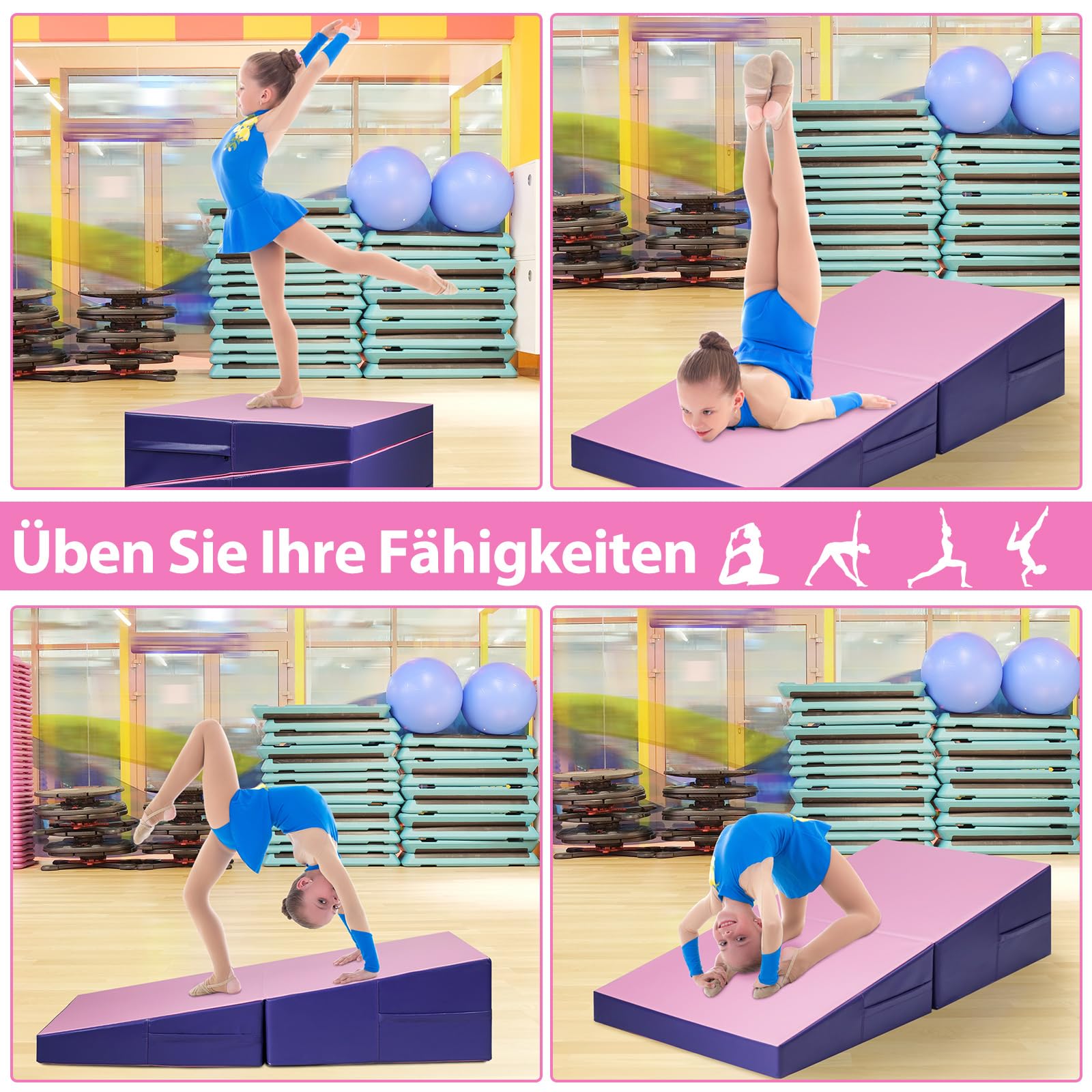 COSTWAY Ukośna mata gimnastyczna, miękka mata podłogowa w kształcie klina, składana, 2 w 1, z uchwytem do noszenia, mata sportowa, mata fitness dla dzieci, do domu, na siłownię, 150 x 75 x 36 cm