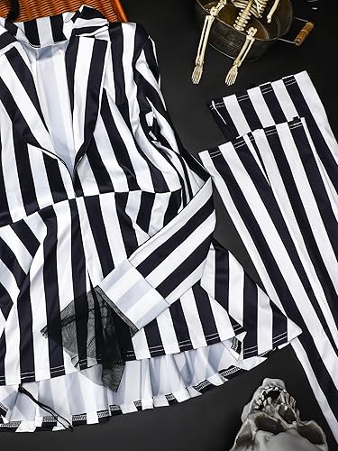 Miniatura 3 de Halloween Cosplay Set Women's Black White Striped Kit Vertical Stripe Blazer Movie Character Costume