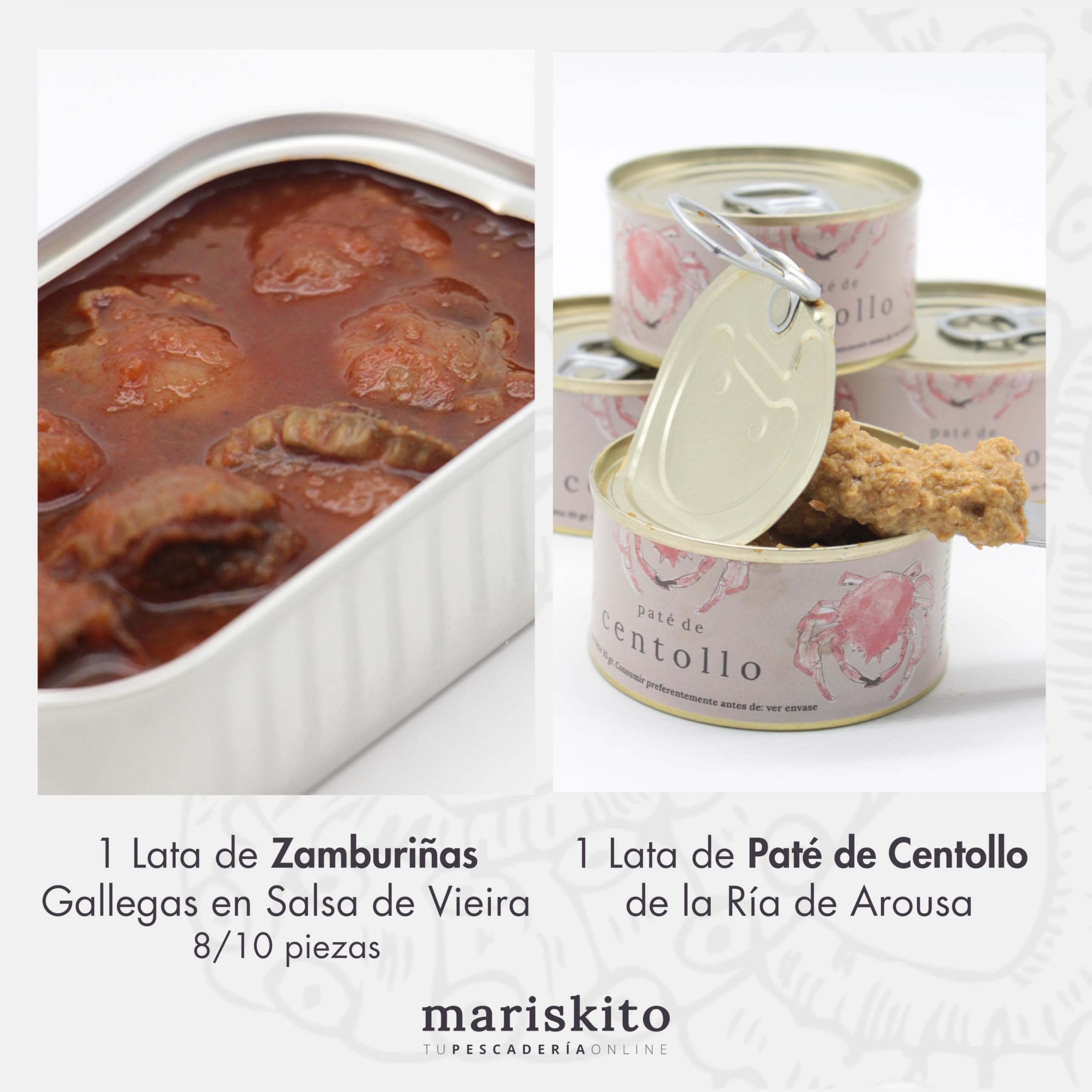 MARISKITO | Pack La Mar de Gallego - 10 Conservas Gourmet - Latas de Conservas Gallegas - Caja Regalo - Lote de Productos Delicatessen