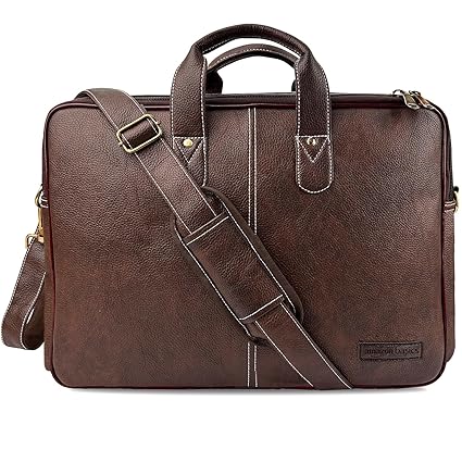 amazon basics Men's Synthetic Leather Office Laptop Bag | Fits Up to 14/15.6/16 Inch Laptop/MacBook | Adjustable Handle | Shoulder Strap | (Tan)
