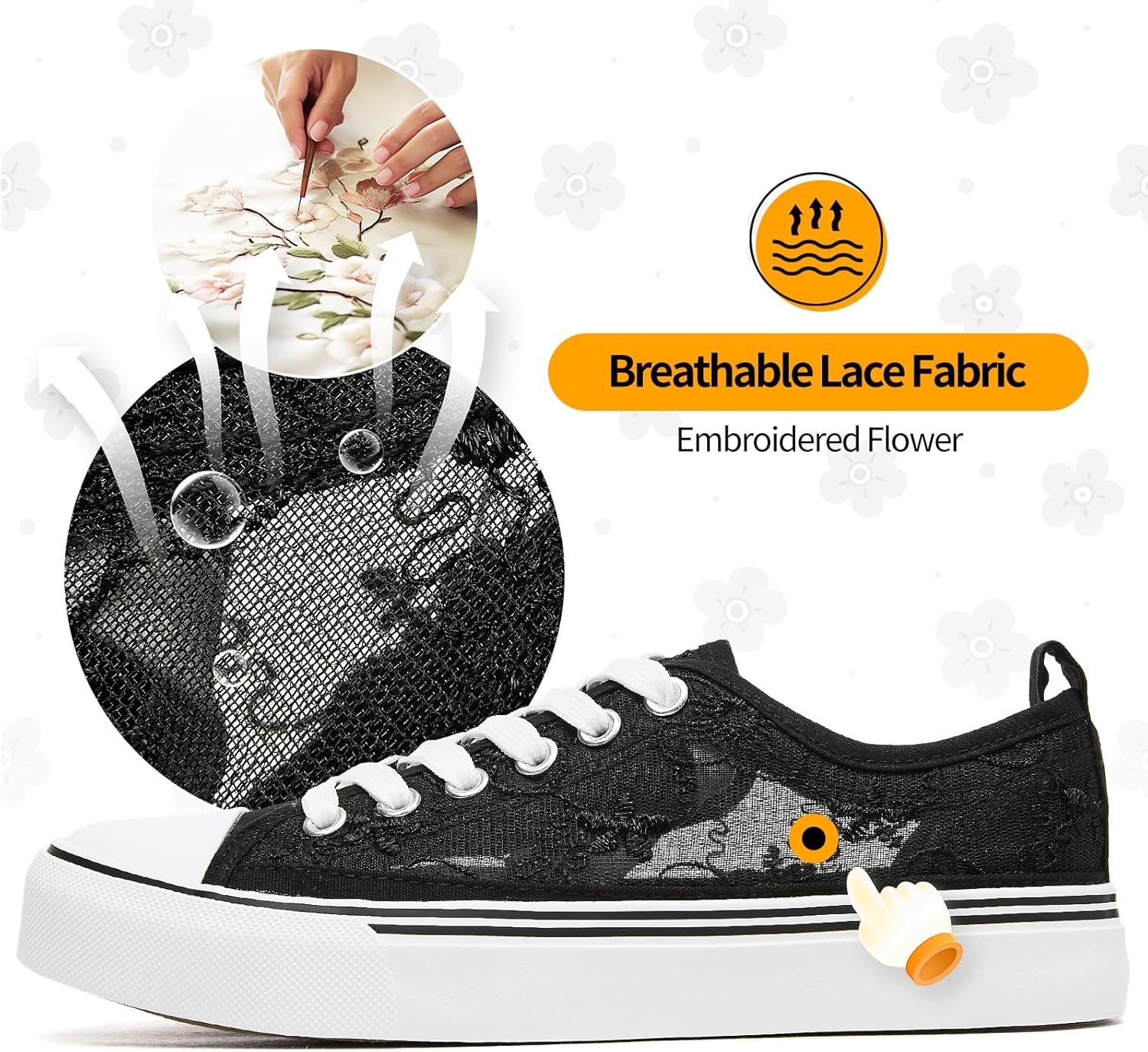 ZGR Summer Tennis Shoes for Women,Womens Casual Breathable Mesh Lace Canvas Shoes,White Sneakers with Embroidery Flower - Image 4