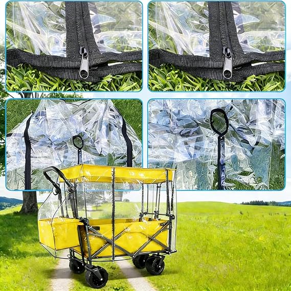 Clear Folding Wagon Rain Cover, Collapsible Garden Cart Trolley Cover, Waterproof Transparent Protector for Camping, Outdoor & Shopping, Fits Most Standard Utility Wagons (Wagon Not Included)