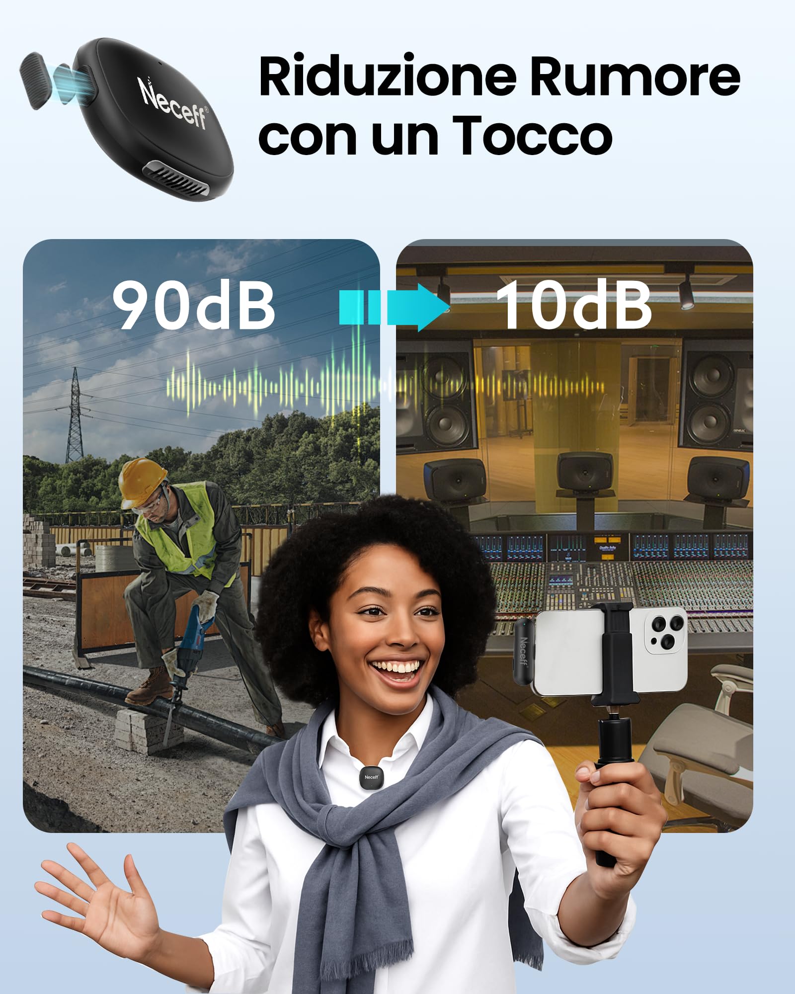 Mini Microfono Wireless USB C per iPhone 15 16 Android Samsung Microfono per Cellulare e PC con Cancellazione Rumore AI Microfono Wireless Professionale per Video Social Vlog YouTube TikTok 32H