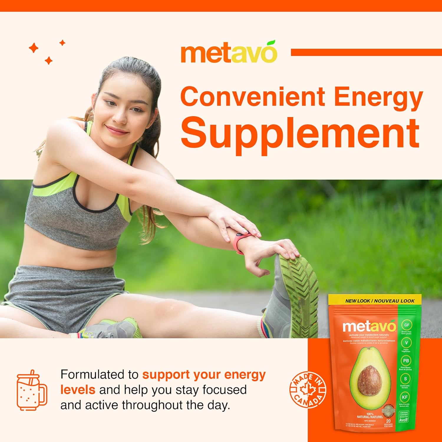 Metavo Smoothie Mix – Energy Support Supplement with AvoB, Vitamin C & Chromium, Ideal for Smoothie Blender Recipes, Sugar-Free Nutrition Powder, Healthy Beverages for Adults, 20 Servings-1 Count