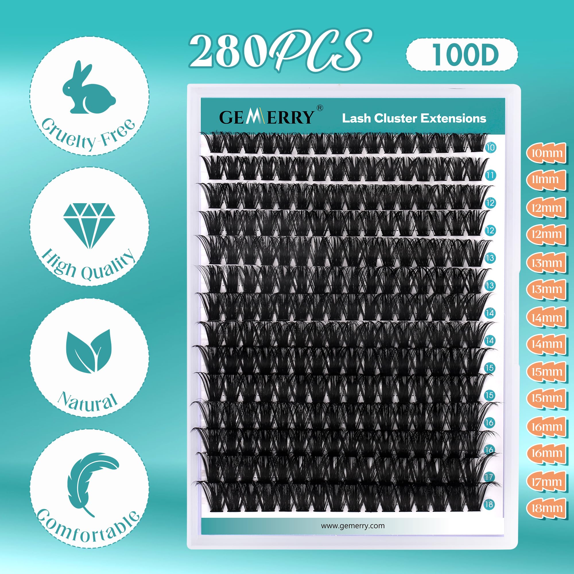 GEMERRY DIY Cluster Eyelash Extensions Kit with Lash Bond and Seal and Applicator for Beginners 280 PCS Individual Lash Cluster Kit 0.07D 10-18 Mix - Image 2