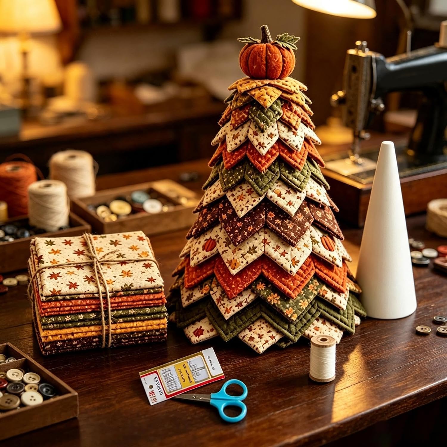 Christmas Fabric Tree - 3D Quilted Soft Handmade Craft, Holiday Table Decor
