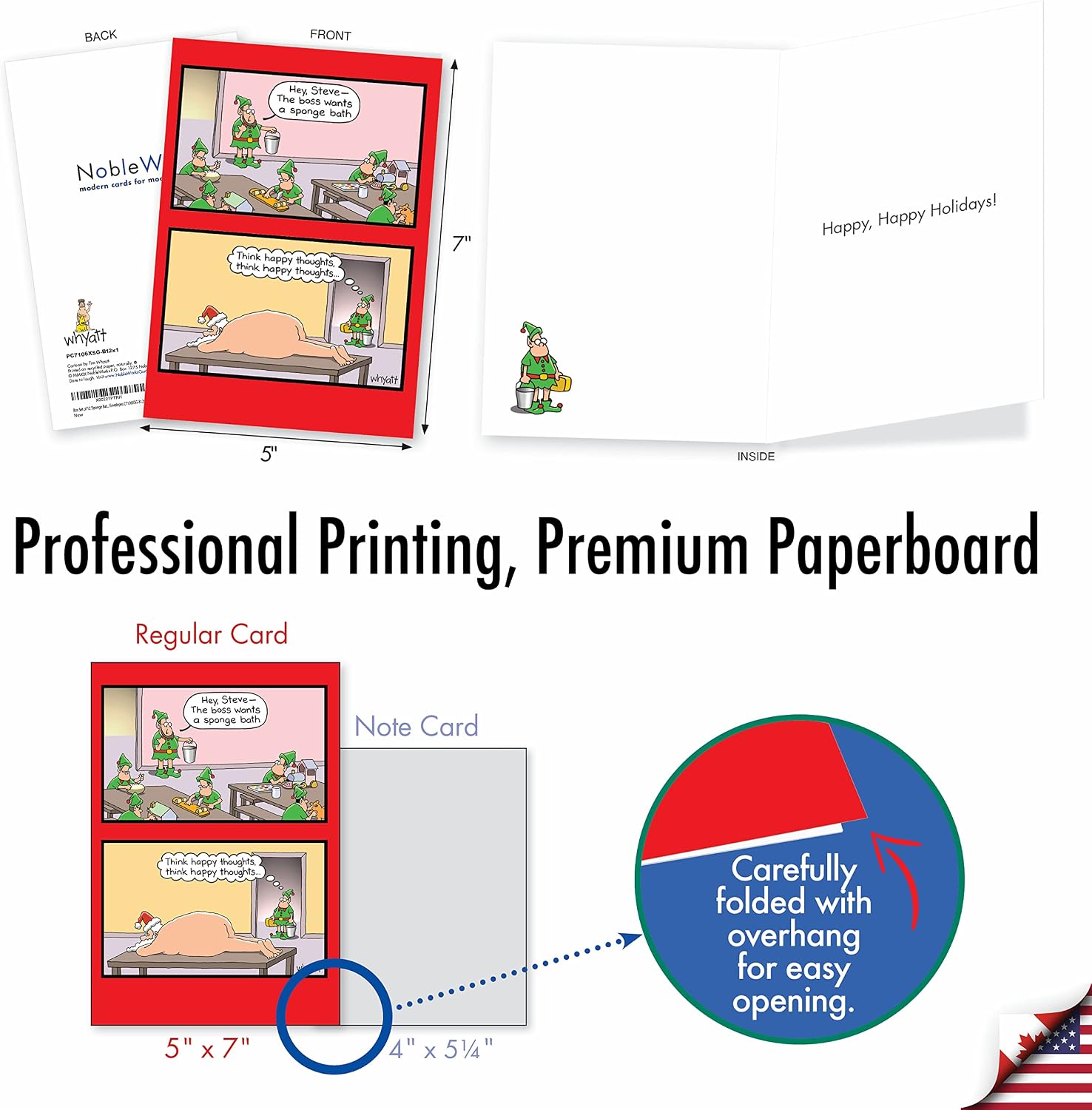 NobleWorks - 12 Funny Cartoon Cards for Christmas - Boxed Holiday Xmas Greetings, Bulk Notecards with Envelopes (1 Design, 12 Cards) - Sponge Bath C7106XSG-B12x1