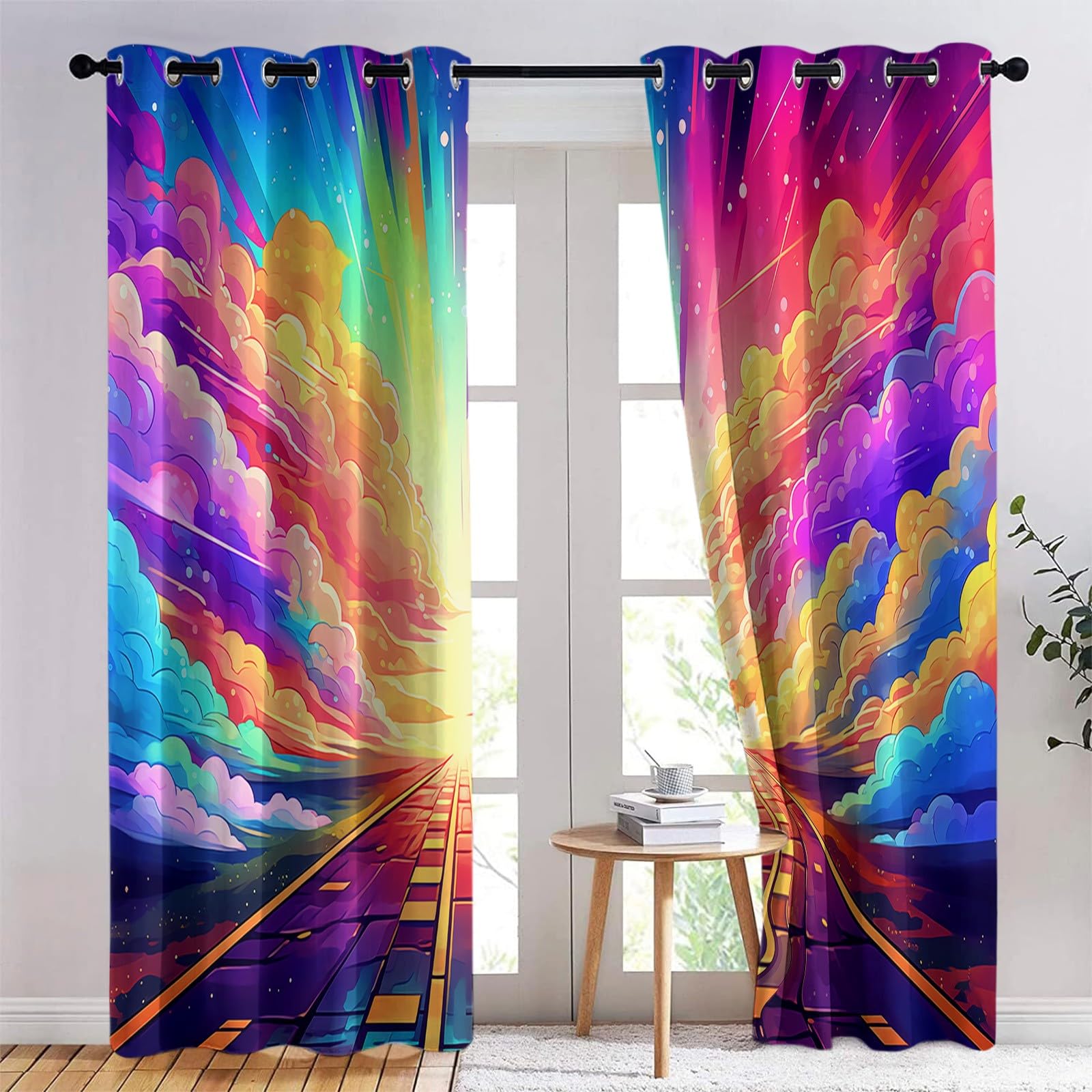 Lot De 2 Rideau Occultant Nuages De Rêve Colorés, Rideaux Opaques Isolants Thermiques À Oeillets, Draperies Intérieurs Salon pour Chambre Enfant, L117 x H229 cm