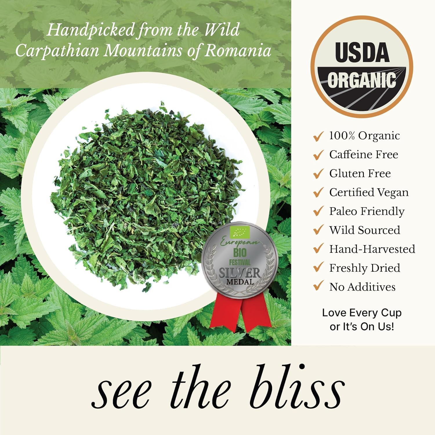 Wild Bliss Organic Wild Stinging Nettle Leaf Tea - Caffeine Free Loose Leaf Herbal Tea - 1.76 Oz - 25 Servings - Image 3