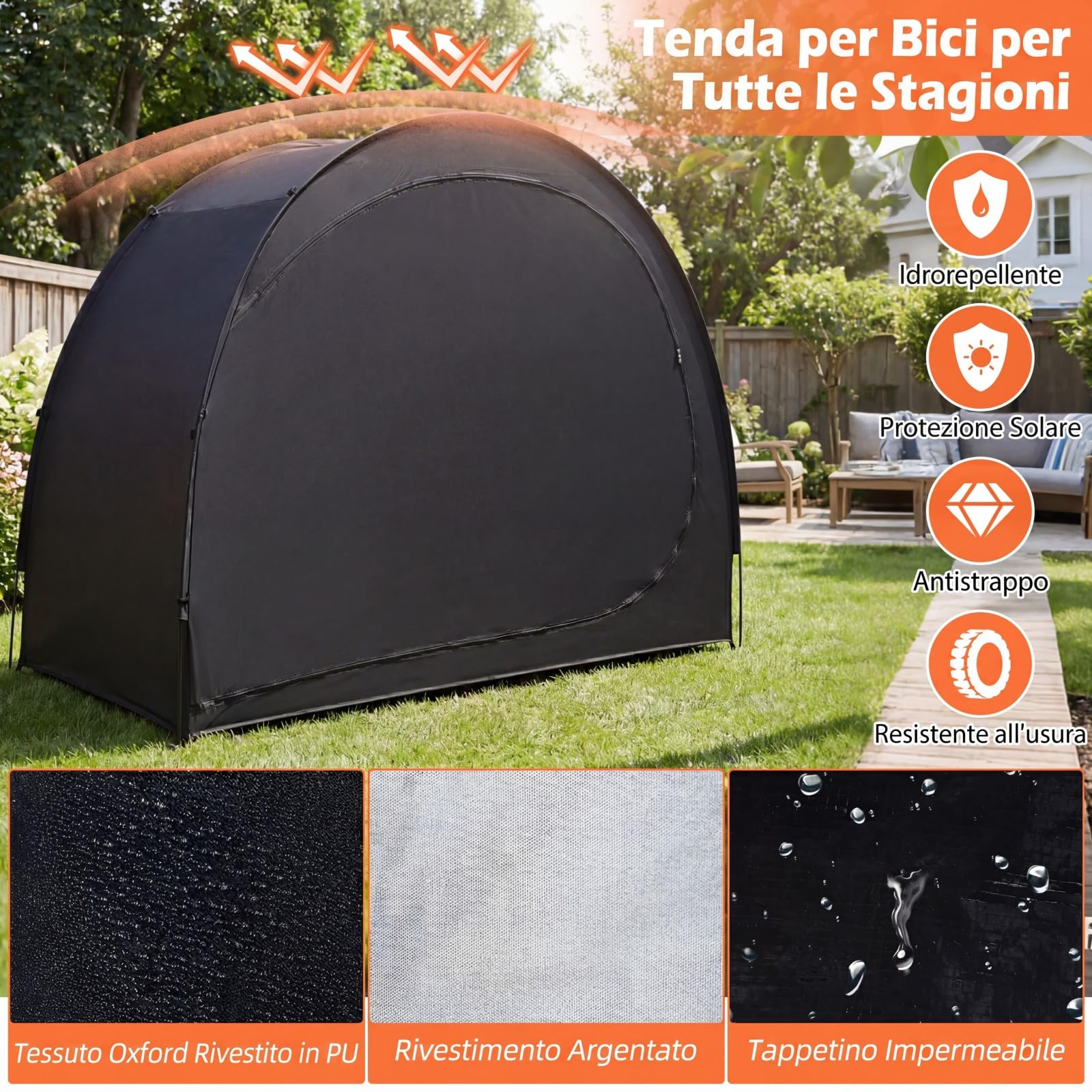 COSTWAY Tenda per Bicicletta, Garage Moto per Esterno con Aste in Fibra di Vetro, Tessuto Oxford, Corde antivento e Picchetti, Capannoni da giardino per bici, Tosaerba, Attrezzi da Giardinaggio