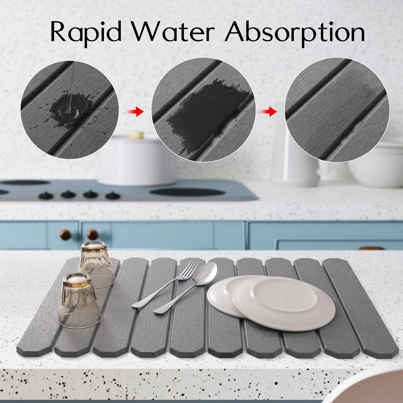 Alfombrilla Secado Piedra Absorción Y Plegado Rápidos De Piedra Absorbente | Alfombrillas De Secado De Platos Y Fregadero Para Cocina Para Baño Hogar Lavabo Bañera Ducha Encimera Tocador