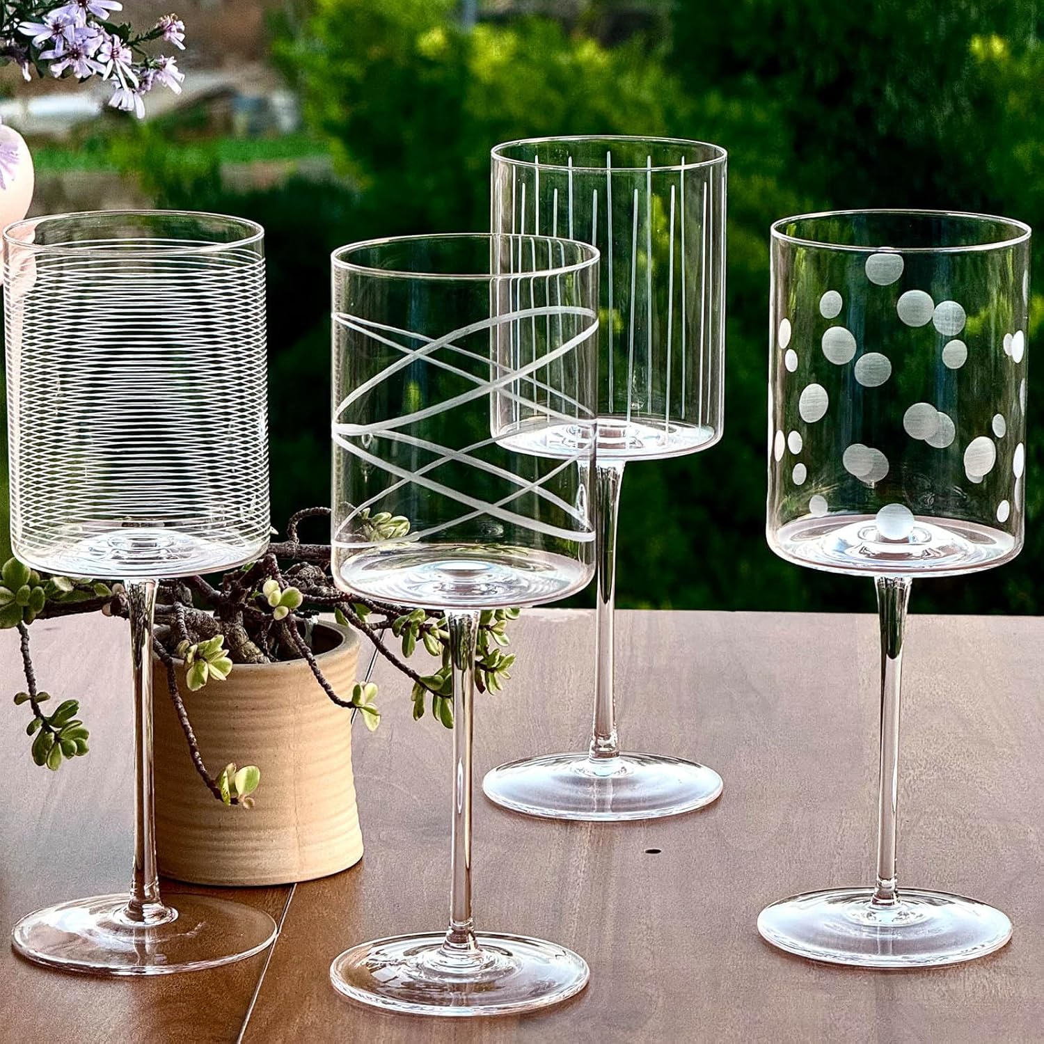 Wine Glasses Set of 4-16oz Cylindrical Red White Wine Glass, Made from Lead-Free Premium Crystal, Great Gift for Wedding, Anniversary, Christmas, Birthday, 9’’ Tall, etched