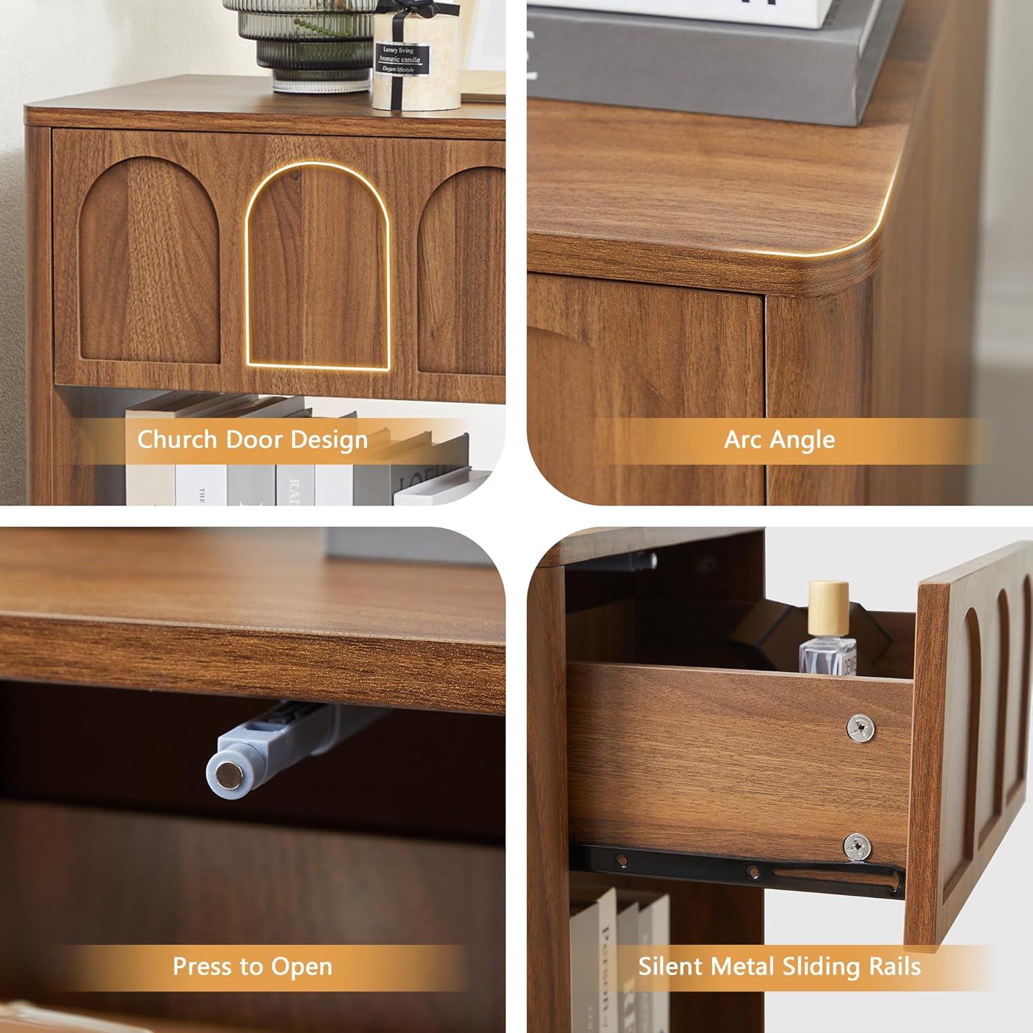 Small Nightstand with Storage, Accent Bedside Nightstand with Drawer, Mid Century Modern Bedroom Bed Side Table for Small Spaces, Dorm, Living Room, Couch Sofa Chair, Office - Walnut