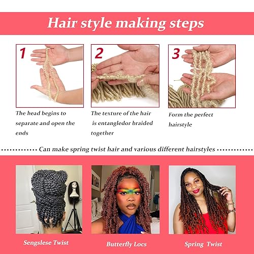 Miniatura 4 de Xtrend - Cabello trenzado de ganchillo con rizos de resorte, color rojo cobrizo, 12pulgadas, para rizos de mariposa de imitación, extensiones de