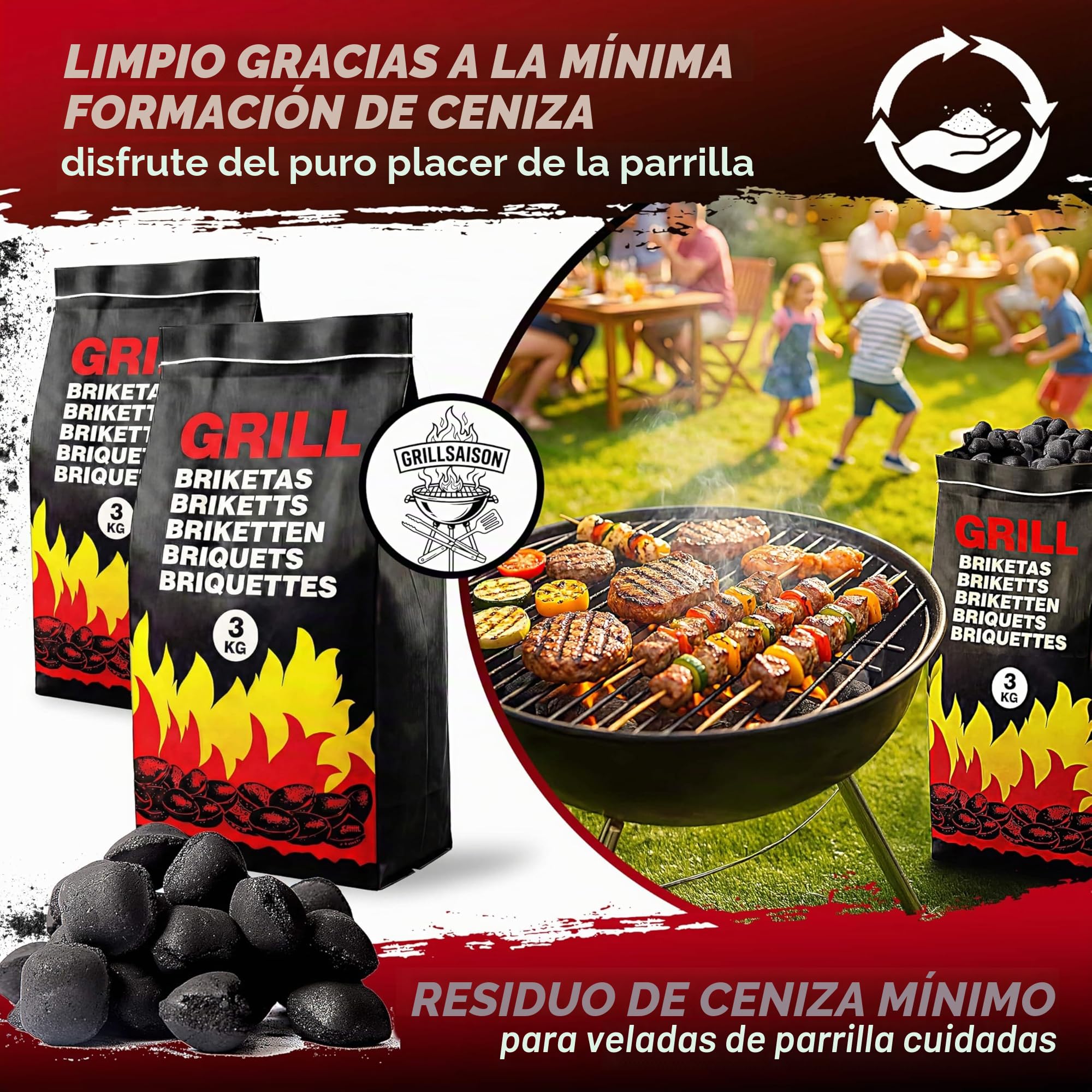DEUBA® 27kg Briquetas de Carbón Vegetal para Barbacoa 9x3kg Brasas Bajas en Chispas y Calor Uniforme