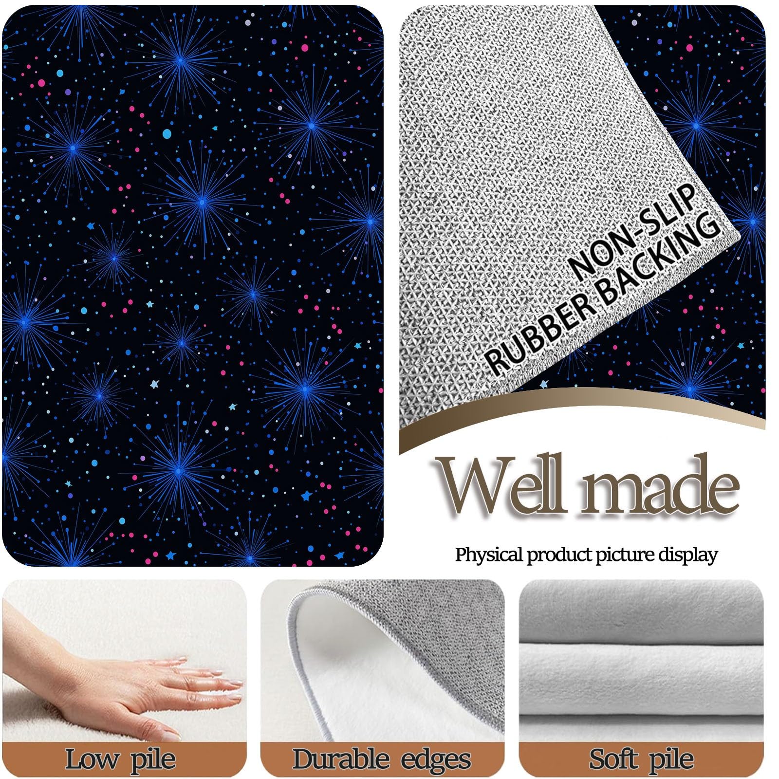 Generisch Teppich Waschbar 120 x 170 cm,Sterne Sternenhimmel Nachthimmel Teppich, Kinderzimmer Gemälde rutschfest Zusammenklappbar Teppiche Gegend für Schlafzimmer Küche