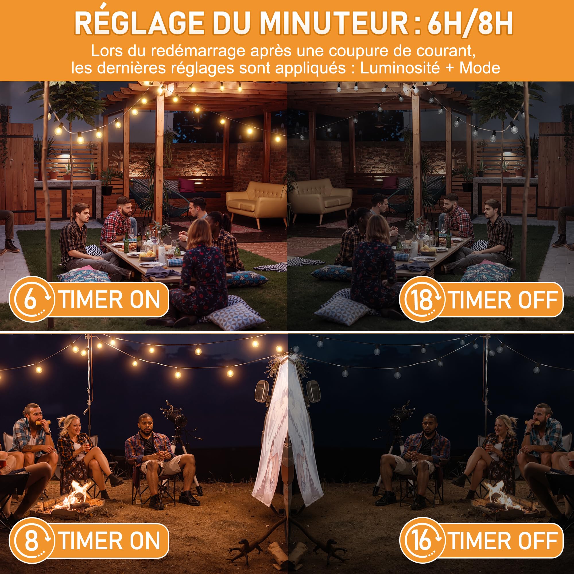HeiPard Guirlande Lumineuse Exterieure Intérieur 20m - 30+2 G40 Ampoules LED IP45 Télécommande | Pour Éclairage Terrasse Guinguette Chambre Enfant | 3 Modes 4 Luminosités Mémoire