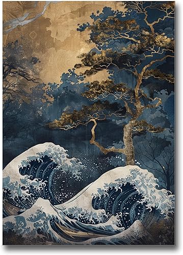 Poster Print Poster Framed Poster Wall Art Wood Panel Retro Wave Art A Storm Wall Art Print Sea Wave In The Night And Trees Stormy Waves Art Wall